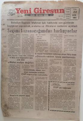 Yeni Giresun Gazetesi 22 Ekim 1993 - Seçimi Kazanacağımdan Korkuyorlar GZ31051 - 1
