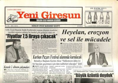 Yeni Giresun Gazetesi 22 Ekim 2011 - Heyelan Sel İle Mücadele GZ108888 - 1