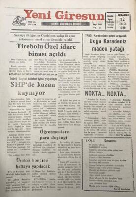 Yeni Giresun Gazetesi 22 Eylül 1990 İnönü - Baykal Kulisleri İyice Yoğunlaştı GZ30146 - 1