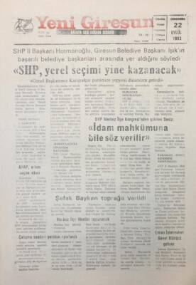 Yeni Giresun Gazetesi 22 Eylül 1993 Muzaffer Denizİdam Mahkümuna Bile Söz Verilir GZ26040 - 1