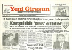 Yeni Giresun Gazetesi 22 Eylül 2006 - Fındık Üreticileri Köy Satıyor GZ101882 - 1