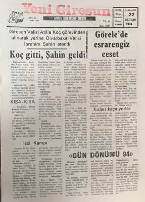 Yeni Giresun Gazetesi 22 Haziran 1994Giresunspordan Kaçan Kaçana GZ30045 - 1