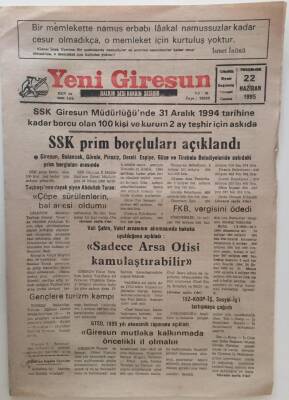 Yeni Giresun Gazetesi 22 Haziran 1995 - SSK Prim Borçluları Açıklandı GZ31039 - 1