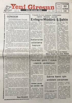 Yeni Giresun Gazetesi 22 Haziran 1996 Yönetim Kurulu Atamaları Reddetmesine Rağmen Bakanlık Onayladı GZ30501 - 1