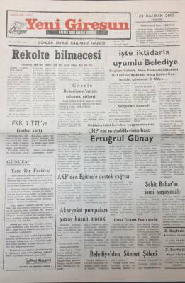 Yeni Giresun Gazetesi 22 Haziran 2005 FKB 7 YTLye Fındık Sattı GZ25676 - 1