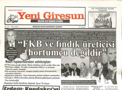Yeni Giresun Gazetesi 22 Haziran 2006 - FKB Hortumcu Değildir GZ108672 - 1