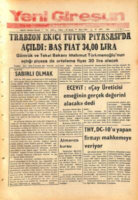Yeni Giresun Gazetesi 22 Mart 1974 - THY DC-10u Yapan Firmayı Mahkemeye Veriyor GZ108530 - 1
