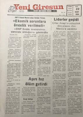 Yeni Giresun Gazetesi 22 Mart 1994Tansu Çiller Anapın Yolsuzluk Dosyalarını Dün Meclise Verdim GZ30096 - 1