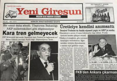Yeni Giresun Gazetesi 22 Mart 2006-Bakan Yıldırım Tirebolu İçin Demiryolu Hattı Fizibil Değil Düşünmüyoruz Dedi GZ45701 - 1