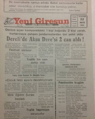 Yeni Giresun Gazetesi 22 Mayıs 1995 - Derelide Aksu Deresi 2 Can Aldı GZ34657 - 1