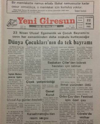 Yeni Giresun Gazetesi 22 Nisan 1995 - Dünya Çocuklarının Tek Bayramı GZ34645 - 1