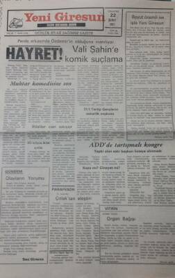 Yeni Giresun Gazetesi 22 Şubat 1997 Vali Şahine Komik Suçlama GZ26012 - 1