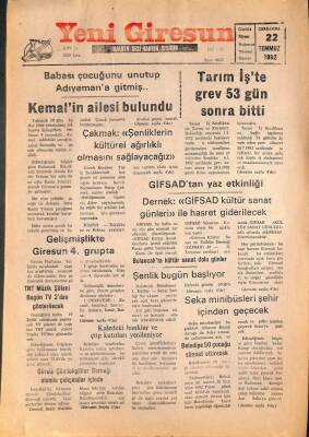 Yeni Giresun Gazetesi 22 Temmuz 1992 - Gelişmişlikte Giresun 4. Grupta GZ108008 - 1