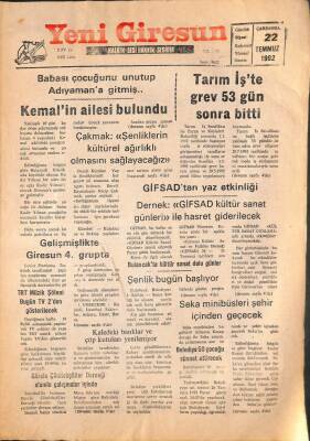 Yeni Giresun Gazetesi 22 Temmuz 1992 - Tarım İşte Gren 53 Gün Sonra Bitti GZ107997 - 1