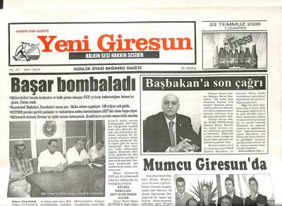 Yeni Giresun Gazetesi 22 Temmuz 2006 - Erkan Mumcu Giresunda GZ108581 - 1