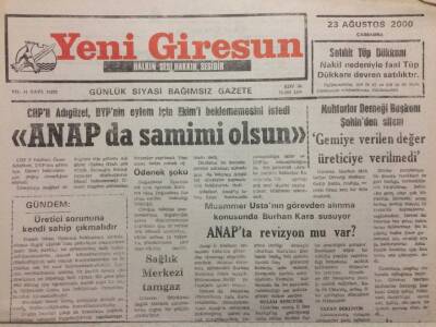 Yeni Giresun Gazetesi 23 Ağustos 2000 - ANAPta Revizyonmu Var GZ34865 - 1