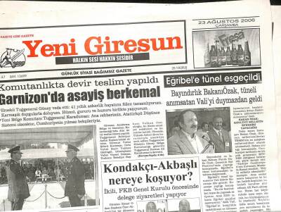 Yeni Giresun Gazetesi 23 Ağustos 2006 - Eğribele Tünel Esgeçildi GZ108608 - 1