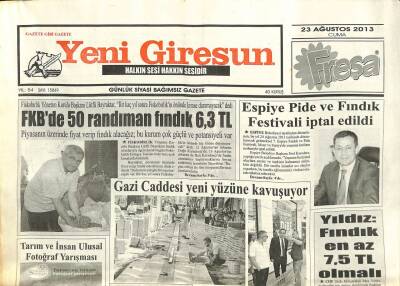 Yeni Giresun Gazetesi 23 Ağustos 2013 - Gazi Caddesi Yeni Yüzüne Kavuşuyor GZ101835 - 2