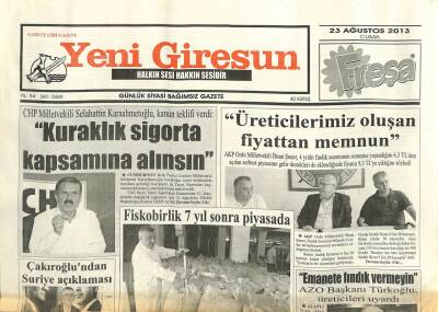 Yeni Giresun Gazetesi 23 Ağustos 2013 - Kuraklık Sigorta Kapsamına Alınsın GZ101834 - 2
