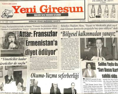Yeni Giresun Gazetesi 23 Aralık 2011 - Fransızlar Ermenistana Diyet Ödüyor GZ108911 - 1