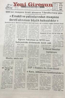 Yeni Giresun Gazetesi 23 Ekim 1992 SSKnın Muayene Ücreti Almasına 7 Sendika Karşı Çıktı GZ30261 - 1