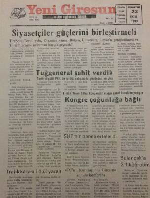 Yeni Giresun Gazetesi 23 Ekim 1993 - Siyasetçiler Güçlerini Birleştirmeli GZ38207 - 1