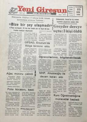 Yeni Giresun Gazetesi 23 Ekim 1995 Greyder Dereye Uçtu3 Kişi Öldü GZ30269 - 1