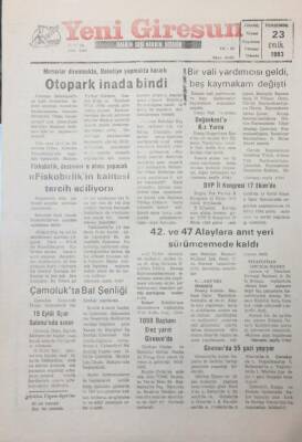 Yeni Giresun Gazetesi 23 Eylül 1993 42. Ve 47. Alaylara Anıt Yeri Sürümcemede Kaldı GZ26039 - 1