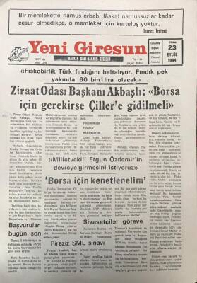 Yeni Giresun Gazetesi 23 Eylül 1994Halil AkbaşlıFiskobirlik Türk Fındığını Baltalıyor GZ30027 - 1