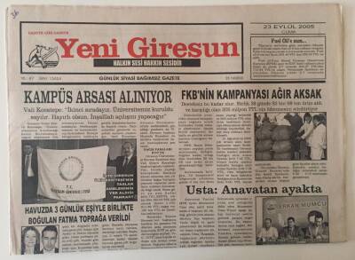 Yeni Giresun Gazetesi 23 Eylül 2005 - Kampüs Arsası Alınıyor GZ31144 - 1