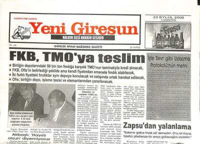 Yeni Giresun Gazetesi 23 Eylül 2006 - Zapsudan Yalanlama GZ107809 - 1