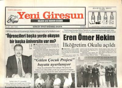 Yeni Giresun Gazetesi 23 Eylül 2011 - Eren Ömer Hekim Okulu Açıldı GZ108948 - 1