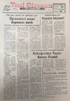 Yeni Giresun Gazetesi 23 Haziran 1994Kabuğundan Taşan Sorun Fındık GZ30046 - 1