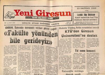 Yeni Giresun Gazetesi 23 Haziran 2000 - KTÜden Giresun Üniversitesine Destek GZ77956 - 1