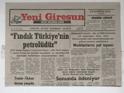 Yeni Giresun Gazetesi 23 Haziran 2003 - Askerlik Süresi Kısaltılıyor GZ5911 - 1