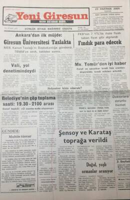 Yeni Giresun Gazetesi 23 Haziran 2005 Giresun Üniversitesi Taslakta GZ25675 - 1