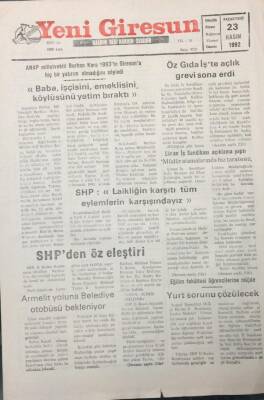Yeni Giresun Gazetesi 23 Kasım 1992 Giresunspor Süperdi5-1 GZ25647 - 1