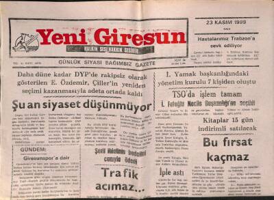 Yeni Giresun Gazetesi 23 Kasım 1999 - Doğankent SYDVnda Yolsuzluk Yapıldığı Tesbit Edildi GZ77967 - 1