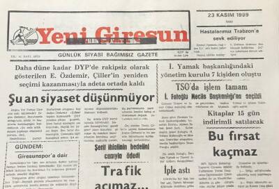 Yeni Giresun Gazetesi 23 Kasım 1999 Ergün Özdemir,Çillerin Yeniden Seçimi Kazanmasıyla Adeta Orta Kaldı GZ30296 - 1