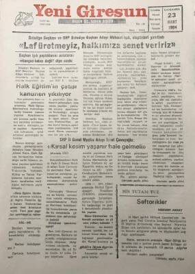 Yeni Giresun Gazetesi 23 Mart 1994İzzet Çavuşoğlu Kırsal Kesim Yaşanır Hale Gelmeli GZ30097 - 1