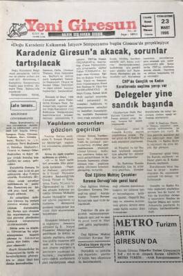 Yeni Giresun Gazetesi 23 Mart 1996 Karadeniz Giresun a Akacak Sorular Tartışalacak GZ30517 - 1