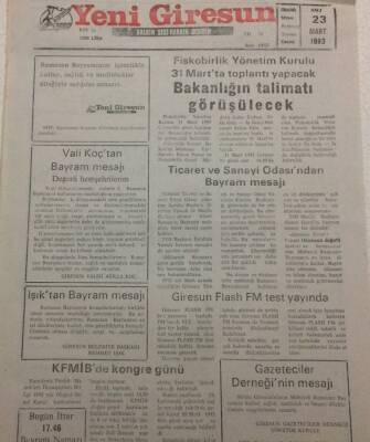 Yeni Giresun Gazetesi 23 Mart 2003 - Bakanlığın Talimatı Görüşülecek GZ38229 - 1