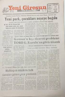 Yeni Giresun Gazetesi 23 Mayıs 1990 IşıkGiresundaki Yeşil Alanları Yüzde Yüz Artıracağız GZ26063 - 1