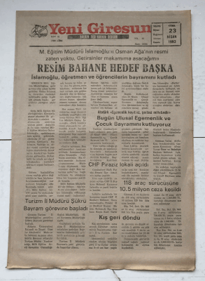 Yeni Giresun Gazetesi 23 Nisan 1993 - Bugün Ulusal Egemenlik ve Çocuk Bayramını Kutluyoruz GZ7437 - 1