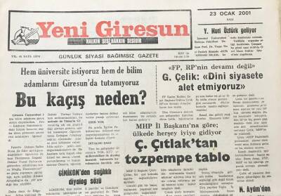 Yeni Giresun Gazetesi 23 Ocak 2001 Hem Üniversite İstiyoruz Hemde Bilim Adamlarını Giresunda Tutamıyoruz GZ30309 - 1