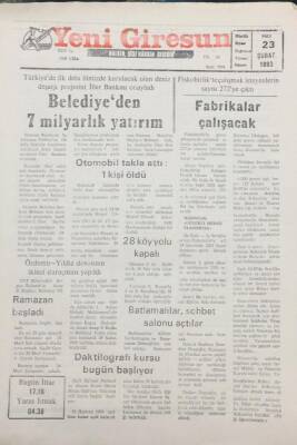 Yeni Giresun Gazetesi 23 Şubat 1993 Özdemir- Yıldız Davasının İkinci Duruşması Yapıldı GZ30750 - 1