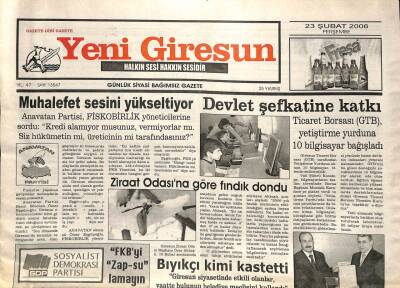 Yeni Giresun Gazetesi 23 Şubat 2006 - Fındık Dondu GZ101731 - 1