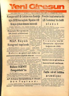 Yeni Giresun Gazetesi 23 Temmuz 1973 - Giresunsporlu Necmi Beşiktaş la Anlaştı GZ108499 - 1