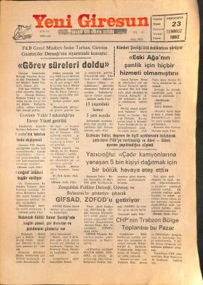 Yeni Giresun Gazetesi 23 Temmuz 1992 - Görelenin Telefon Kodu Değişmedi GZ107999 - 1