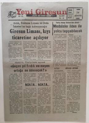 Yeni Giresun Gazetesi 24 Ağustos 1990 - Giresun Limanı Kıyı Ticaretine Açılıyor GZ31112 - 1